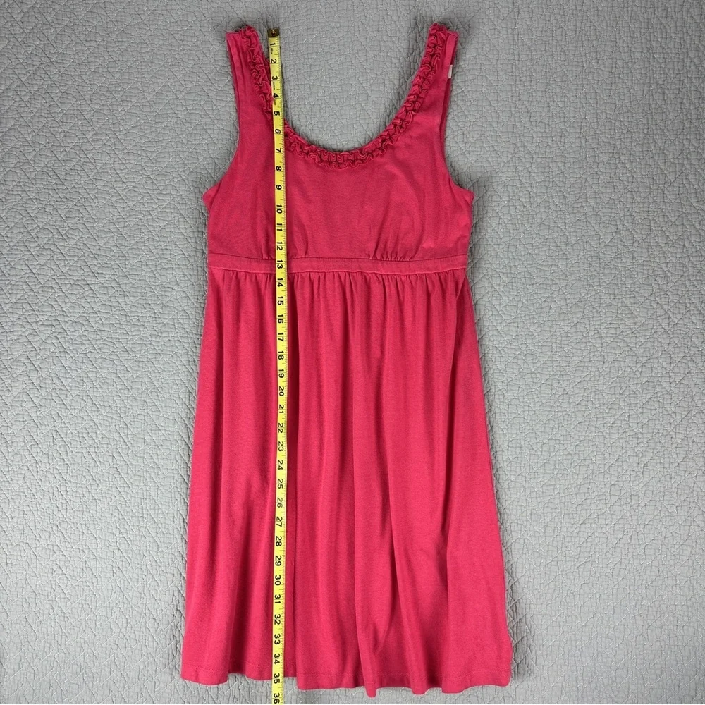 LOFT Pink Cotton Dress with Empire Waist and Scoop Floral Ruffle Neckline - Picture 8 of 10